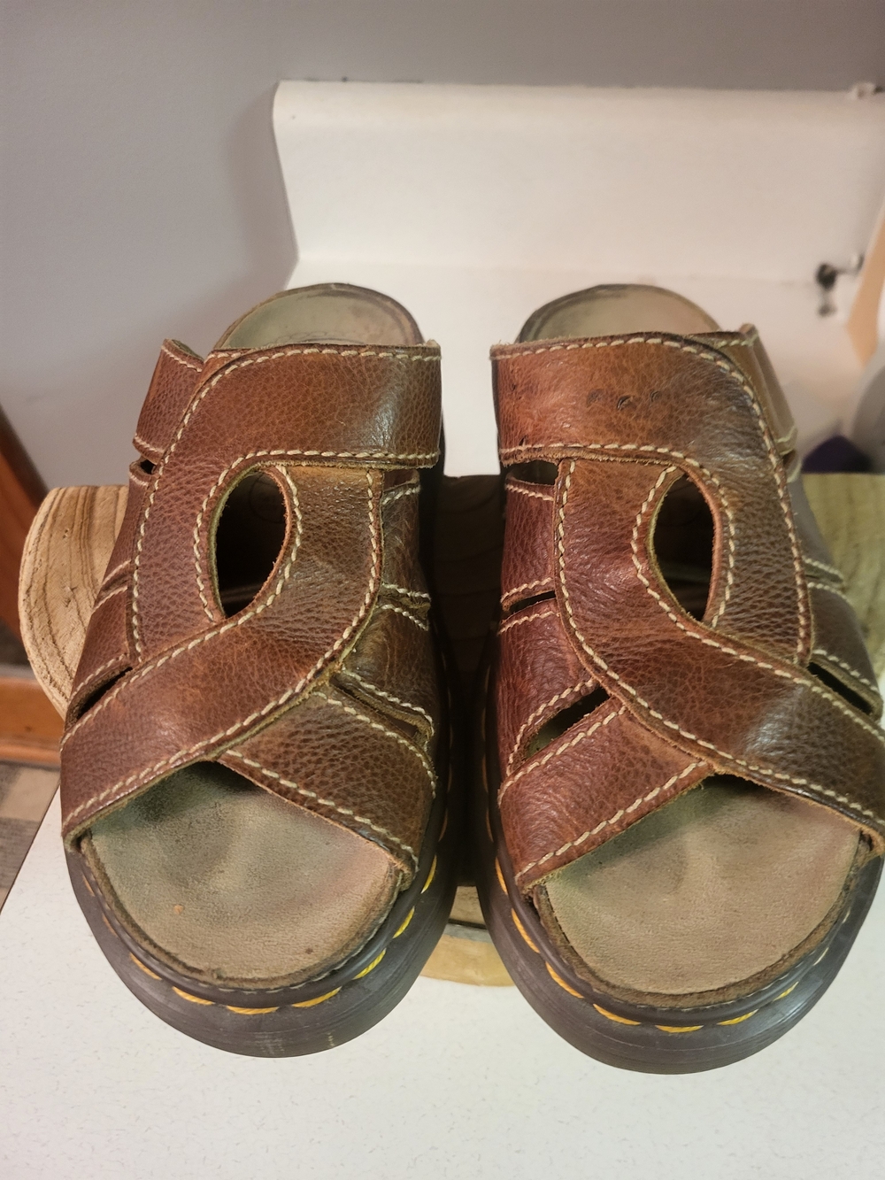 Dr. Martens Brown Leather Open-Toe Sandal Slides